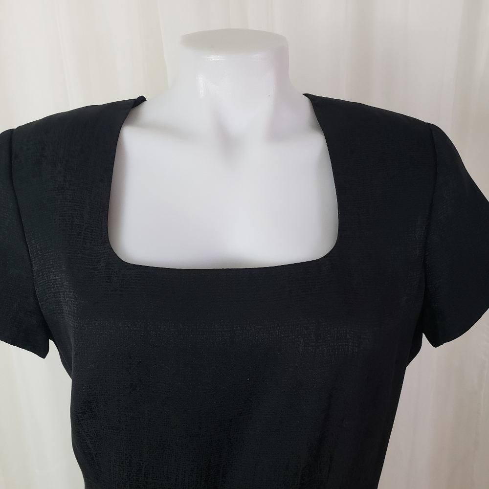 Adrianna Papell black silk dress low square neck textured sheen size 10 - Picture 5 of 9